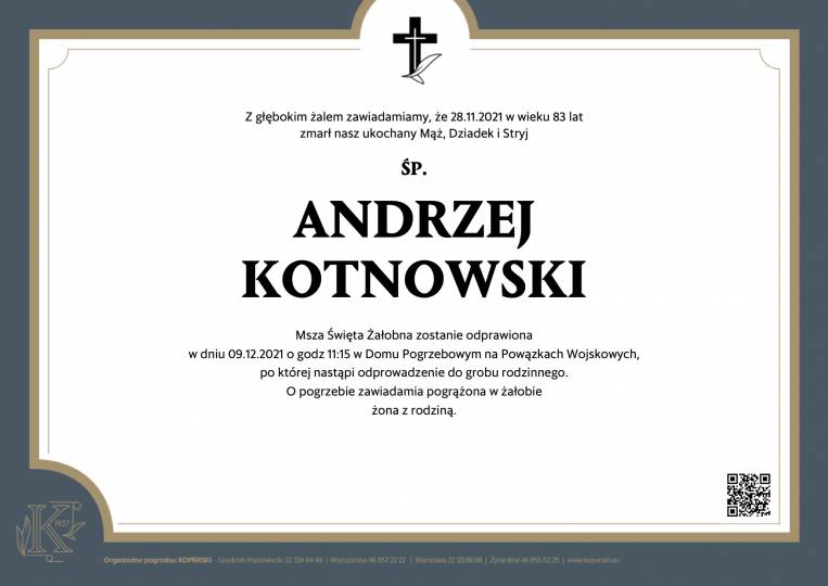 Zmarł nasz Kolega Andrzej Kotnowski, matura 1955